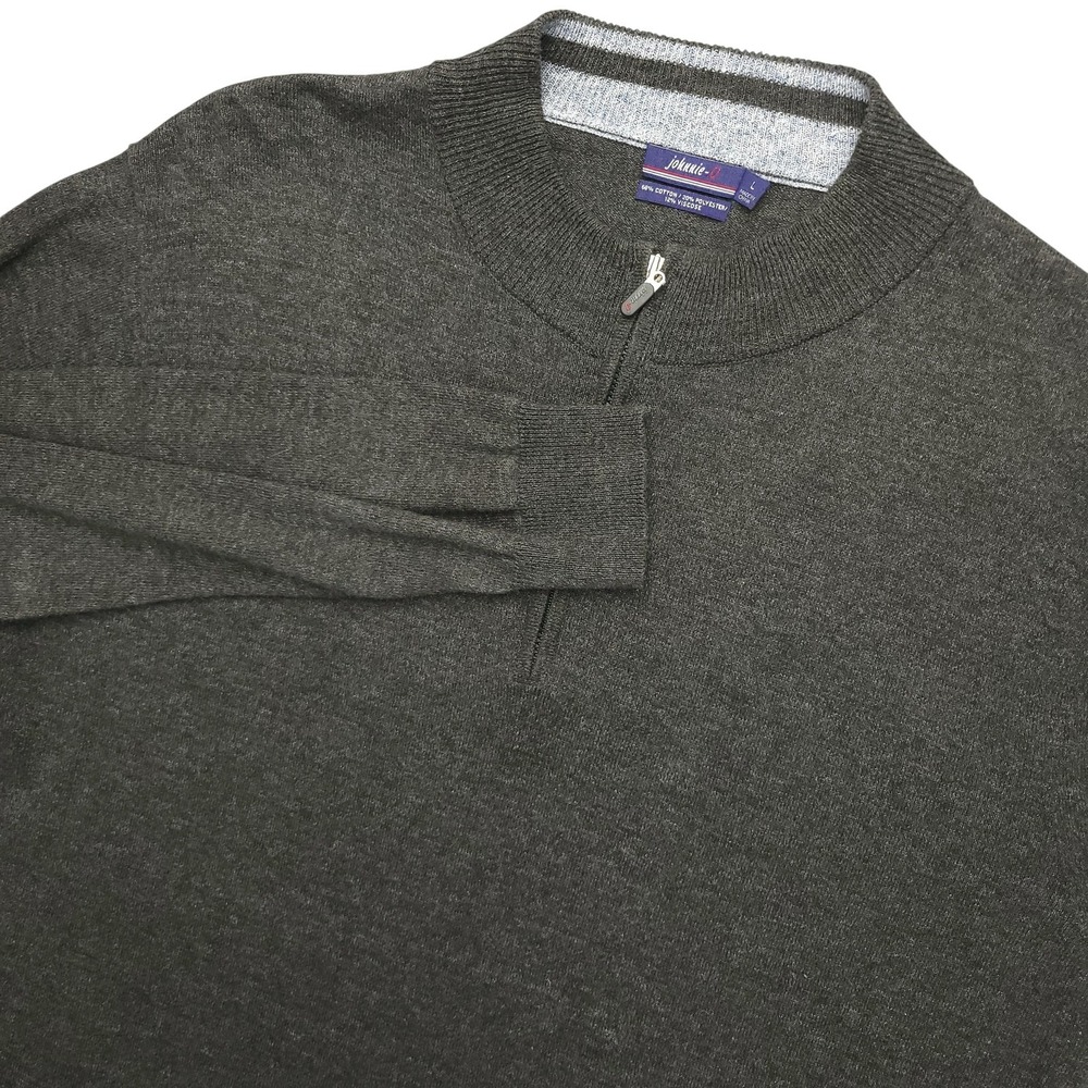 Johnnie-O Sweater Mens Large Gray 1/4 Zip Mock Neck Knit Pullover‎ Lightweight